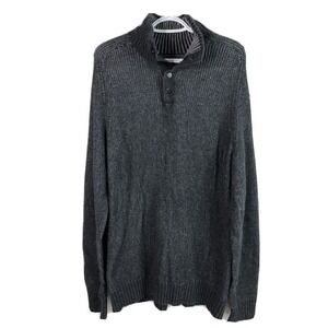 Gap Henley Sweater Mens L Charcoal Gray Waffle Mock‎ Neck Pullover Fisherman